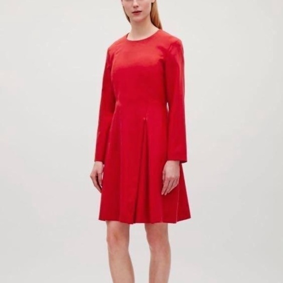 cos pleated midi dress with long sleeves Size 6 - Picture 10 of 11